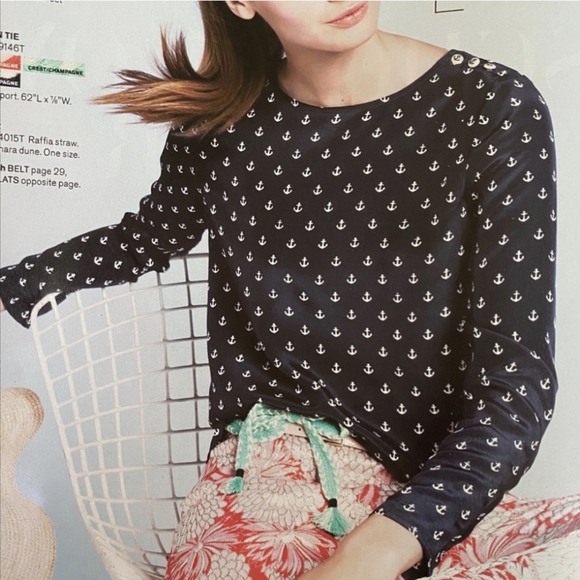 J. Crew Navy Anchor Print Nautical Silk Blouse XS - Picture 15 of 15